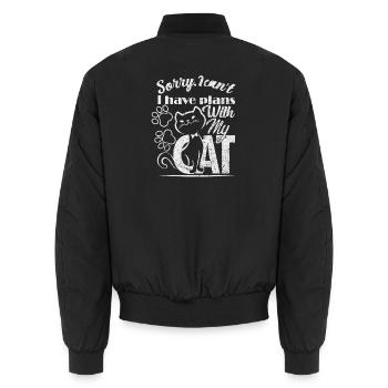 Tut mir leid, ich kann nicht, ich habe Pläne mit meiner Katze - Unisex Bomberjacke - Schwarz - Hinten - AI Model Male 185 light (185cm)