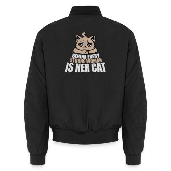 Derrière chaque femme forte se trouve son chat Spruch Katze - Bomber unisexe - noir - Dos - AI Model Male 185 light (185cm)