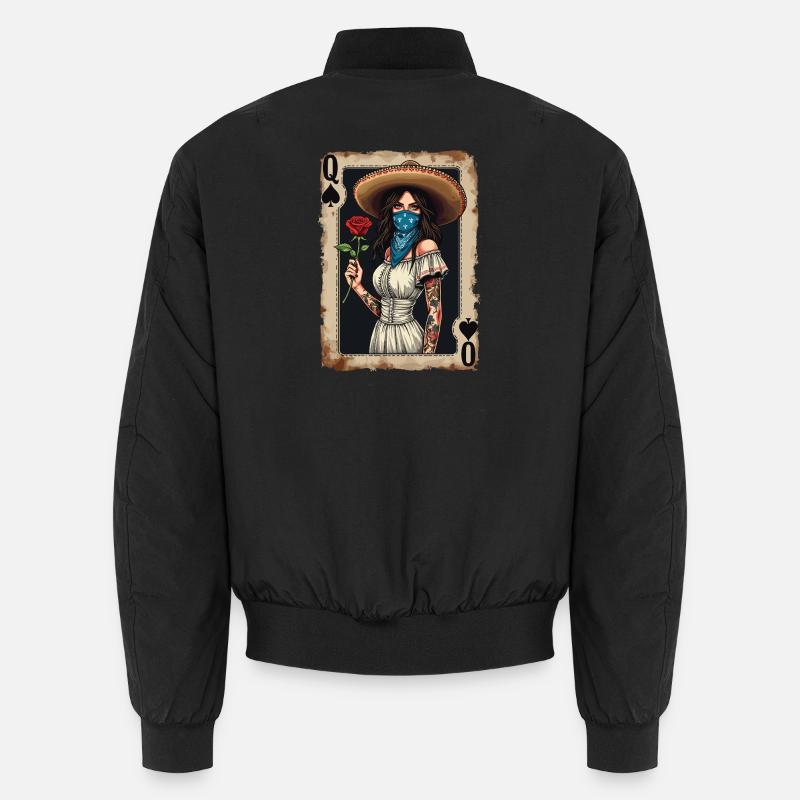 Mariachi Queen with Rose - Unisex Bomber Jacket - black