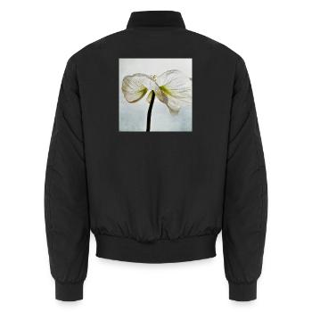 White poppy flower - Unisex Bomber Jacket - black - Back - AI Model Male 185 light (185cm)