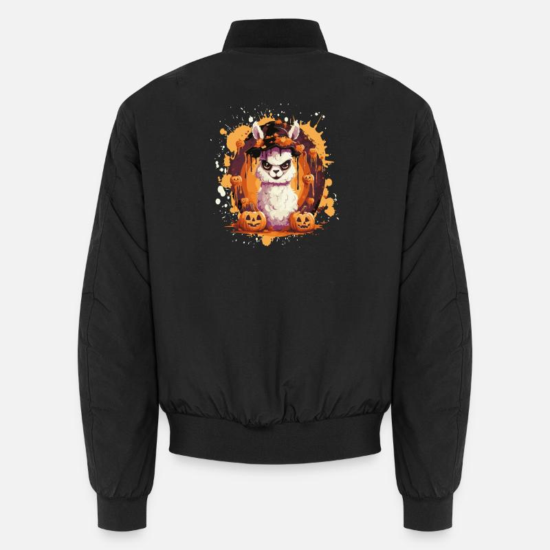 Lama d’Halloween en éclaboussures de citrouille Bomber unisexe