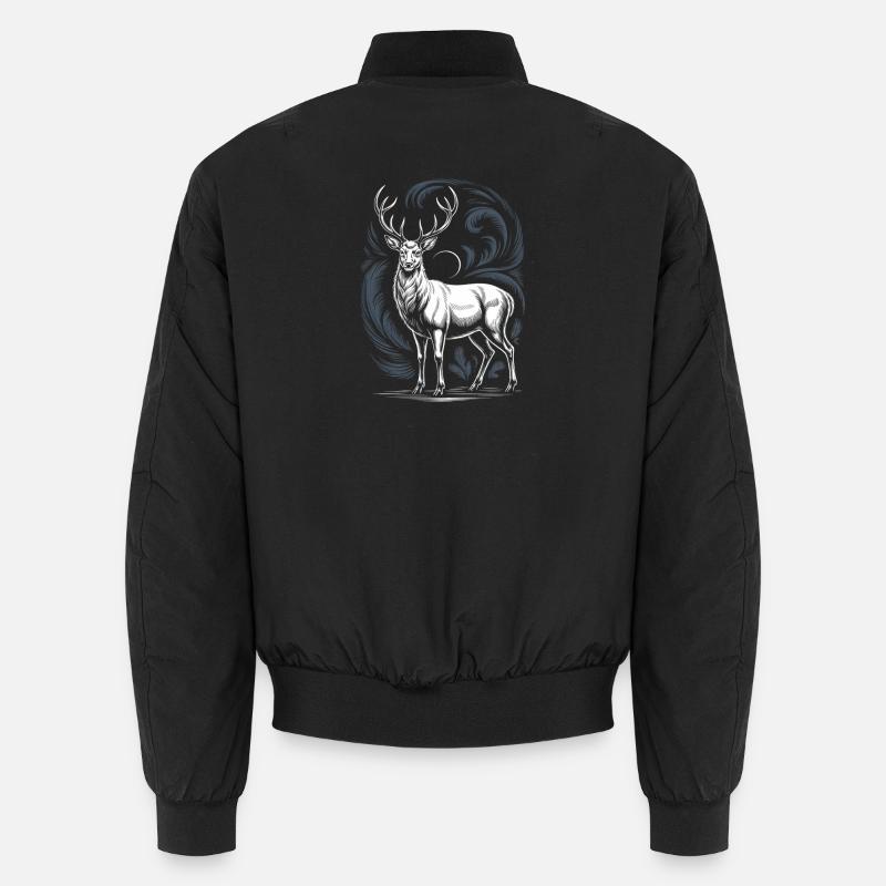 Weißer Hirsch Mit Geweih Mond Und Waldornament Unisex Bomberjacke