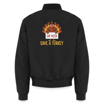 Rette Einen Truthahn Eat Pizza Lustiger Herbst - Unisex Bomberjacke - Schwarz - Hinten - AI Model Male 185 light (185cm)