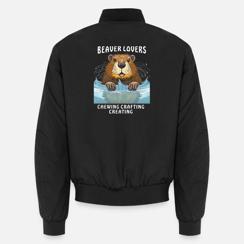BEAVER LOVERS CHEWING CRAFTING CREATING - Unisex Bomber Jacket - black