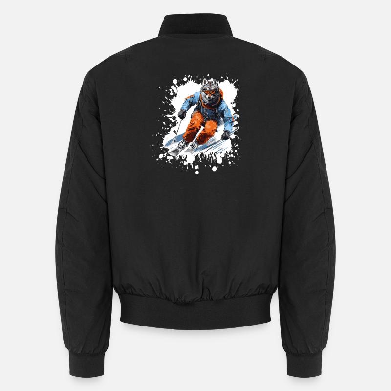 Wolf Ski Skiing - Unisex Bomber Jacket - black