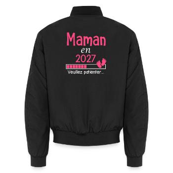 Mom in 2027 mom-to-be gift - Unisex Bomber Jacket - black - Back - AI Model Male 185 light (185cm)