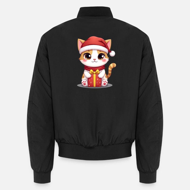 Cute cat Christmas with present Unisex Bomber Jacket
