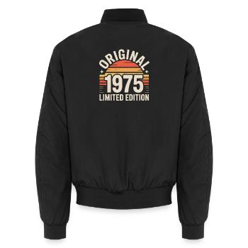 Original 1975 Edition Retro Sunset - Unisex Bomber Jacket - black - Back - AI Model Male 185 light (185cm)