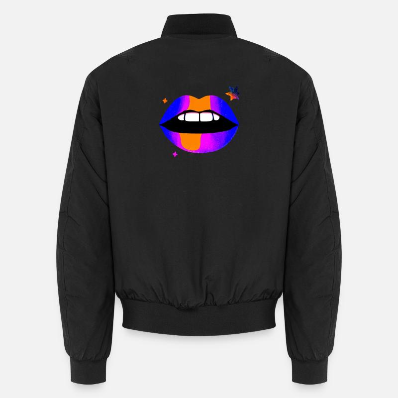 Neon Rainbow Lips - Unisex Bomber Jacket - black
