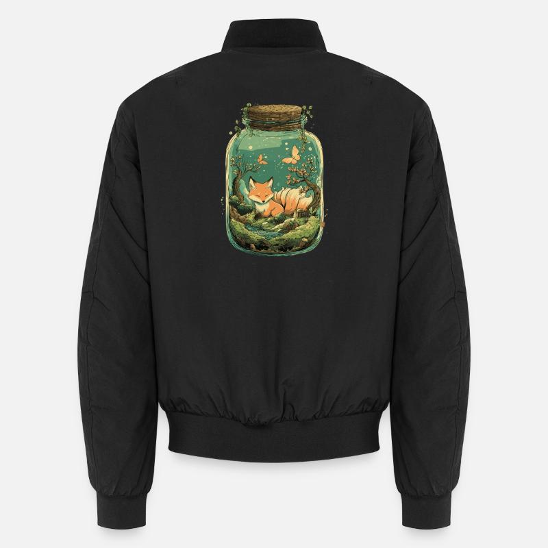 Magic Kitsune Fox Kawaii Terrarium - Unisex Bomber Jacket - black