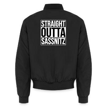 Straight Outta Sassnitz - Unisex Bomberjacke - Schwarz - Hinten - AI Model Male 185 light (185cm)
