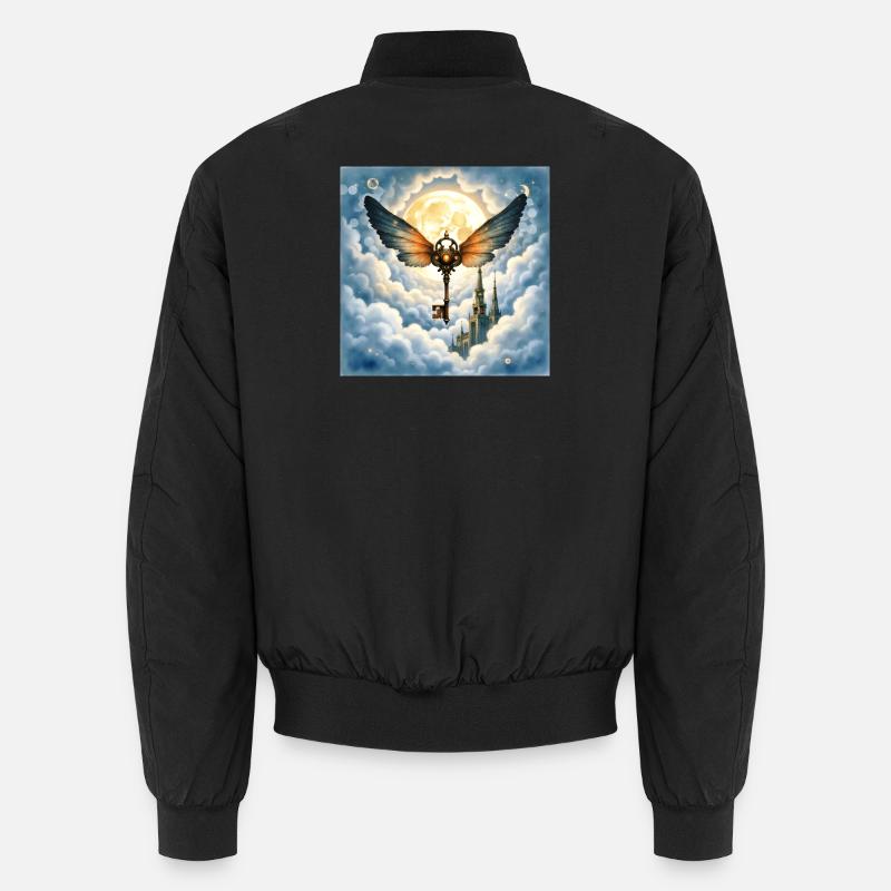 Winged Key in Night Sky - Unisex Bomber Jacket - black