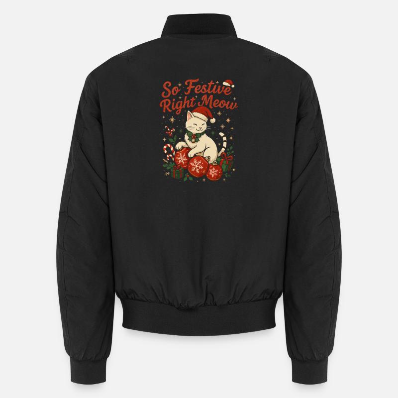 Feline Festive Joy with Santa Hat Unisex Bomber Jacket