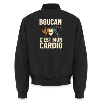 Boucan c'est mon cardio – Humor ivoirien - Unisex Bomberjacke - Schwarz - Hinten - AI Model Male 185 light (185cm)