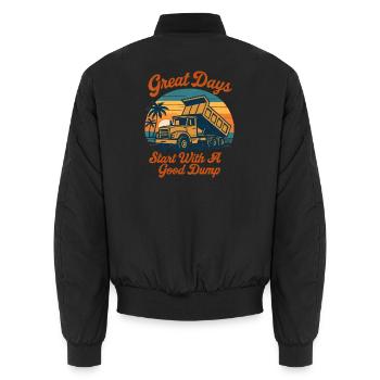 Great days start with a good dump funner - Unisex Bomber Jacket - black - Back - AI Model Male 185 light (185cm)