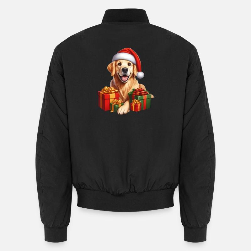 Weihnachtshund mit Geschenken - Unisex Bomberjacke - Schwarz