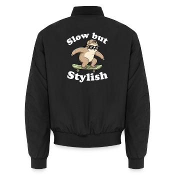 Slow but Stylish Sloth Skate - Unisex Bomber Jacket - black - Back - AI Model Male 185 light (185cm)