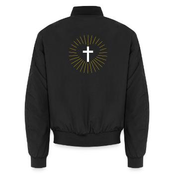 Kreuz und Herz - Unisex Bomberjacke - Schwarz - Hinten - AI Model Male 185 light (185cm)