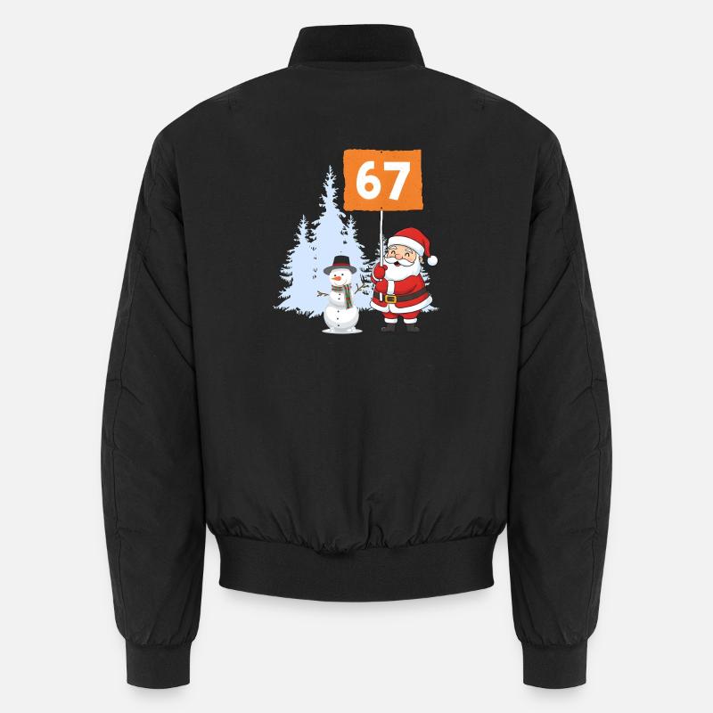 Santa und Schneemann mit 67 Schild Unisex Bomberjacke