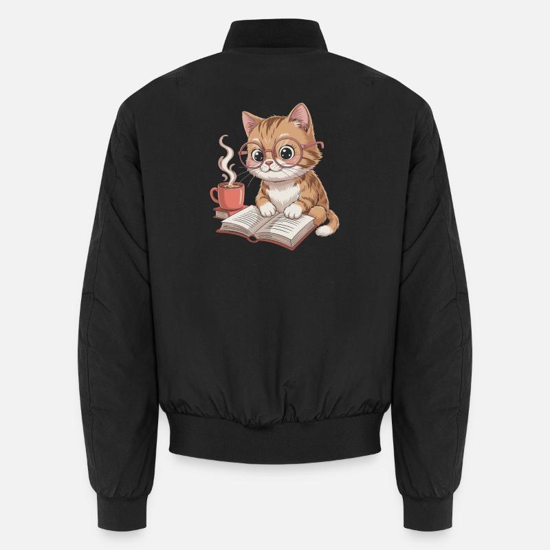 ReadingCat Cat with Glasses and Coffee Unisex Bomber Jacket