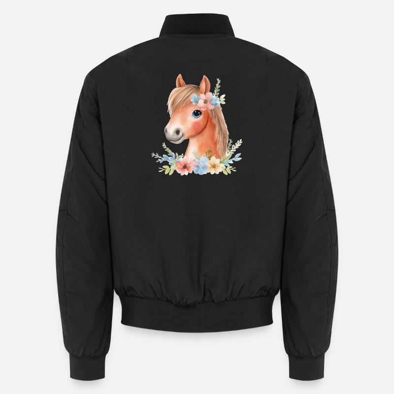 Süßes Pferd mit Blumen Unisex Bomberjacke