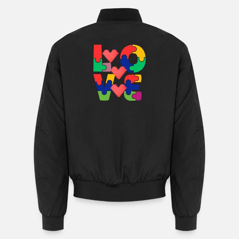 Liebespuzzle mit bunten Herzen - Unisex Bomberjacke - Schwarz