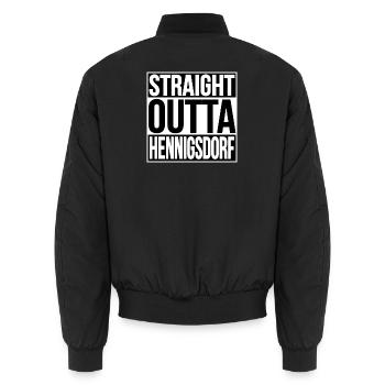 STRAIGHT OUTTA HENNINGSDORF - Unisex Bomber Jacket - black - Back - AI Model Male 185 light (185cm)