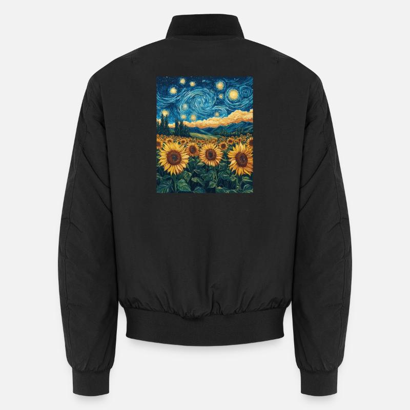 Sunflower Van Gogh Style Starry Night - Unisex Bomber Jacket - black