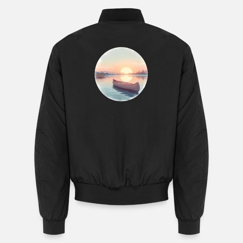 Sunset Calm Lake Canoe - Unisex Bomber Jacket - black