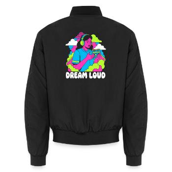 Traum Laut Neon Pop - Unisex Bomberjacke - Schwarz - Hinten - AI Model Male 185 light (185cm)