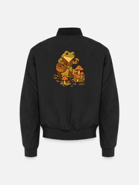 Frosch mit Pilzkorb – Mushroom Picker Frog - Unisex Bomberjacke - Schwarz