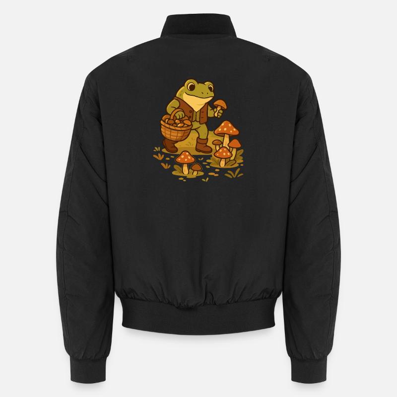 Frosch mit Pilzkorb – Mushroom Picker Frog Unisex Bomberjacke