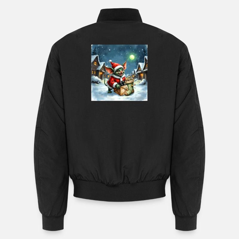 Christmas Elf Pushes Snowy Gift Unisex Bomber Jacket
