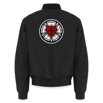 Rose luthérienne - Bomber unisexe - noir - Dos - AI Model Male 185 light (185cm)