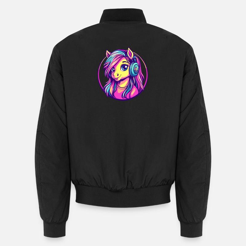 Neonpony mit Kopfhörer – bunte Cartoon-Pony - Unisex Bomberjacke - Schwarz