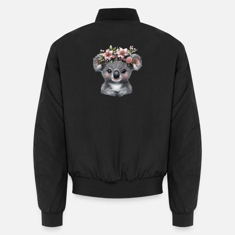 Koala mit Blütenkrone Illustration - Unisex Bomberjacke - Schwarz