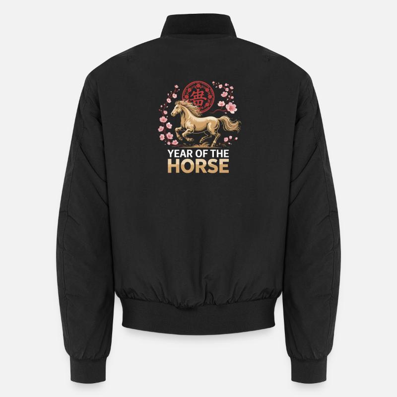 Année du Cheval : Cheval et cerisier en fleurs Bomber unisexe
