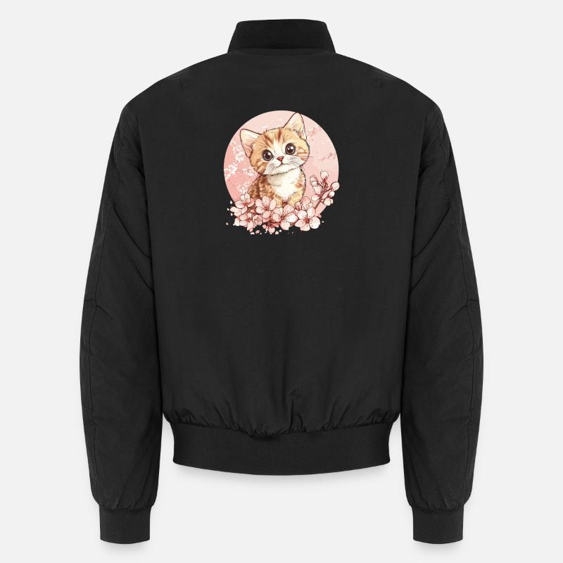 Kittens in the cherry blossom circle - Unisex Bomber Jacket - black
