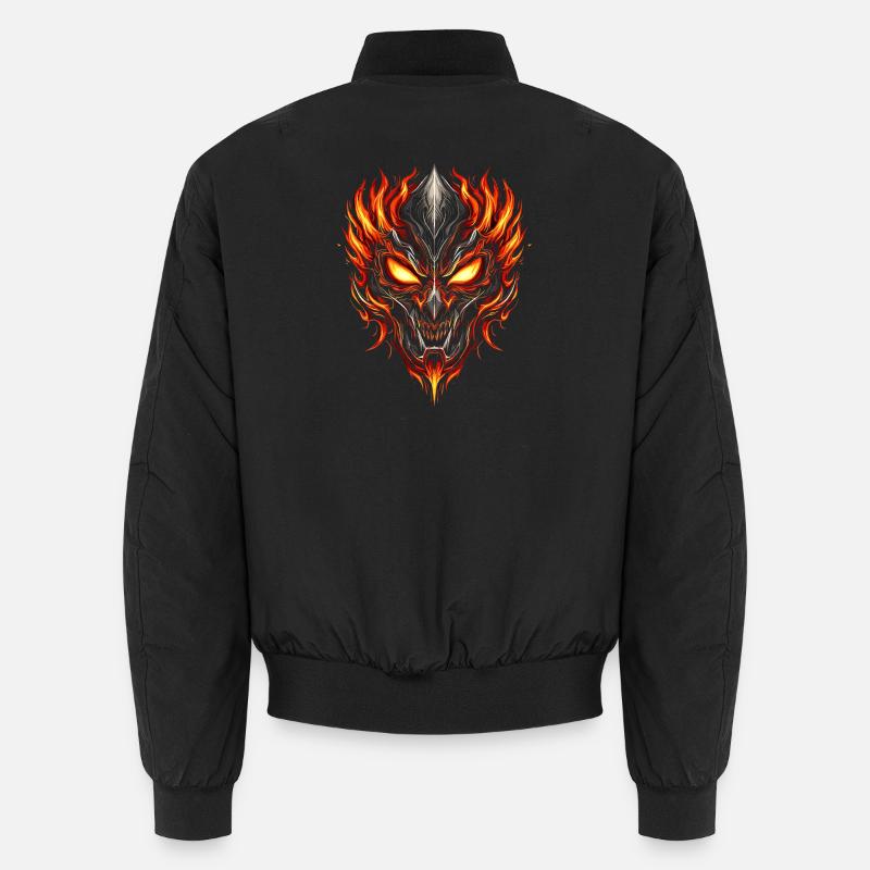 Fire Demon Mask Flame Cult Unisex Bomber Jacket