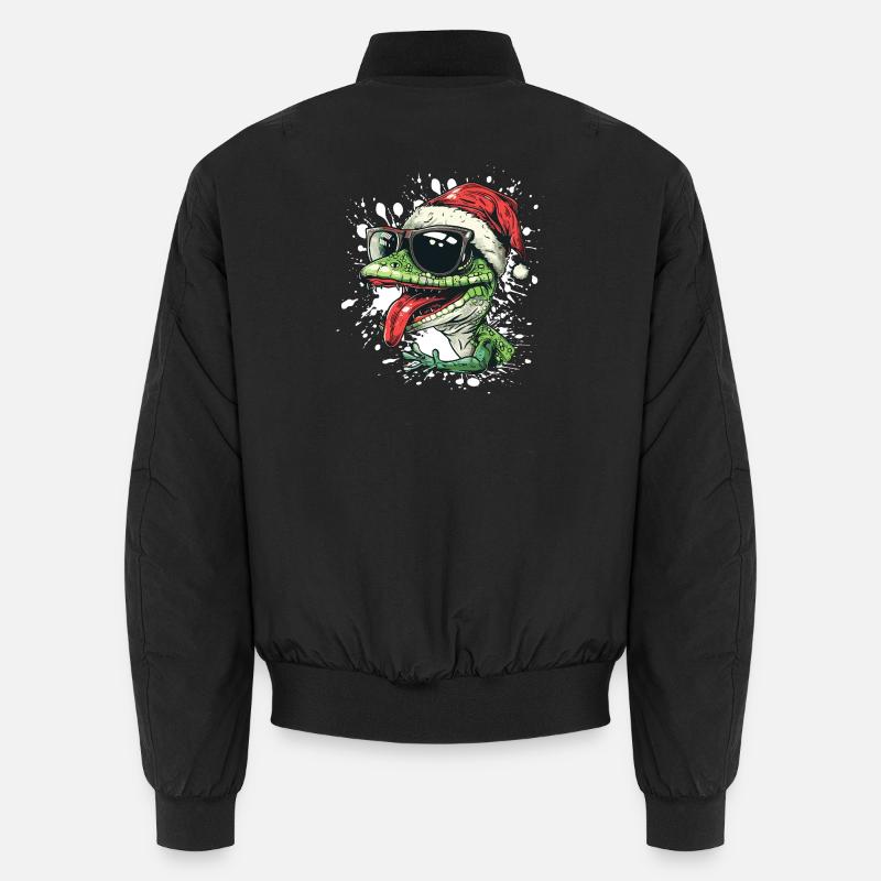 Lizard Christmas Funny Gecko - Unisex Bomber Jacket - black