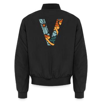 Geschenkidee für groovige Blumen mit dem Buchstaben v - Unisex Bomberjacke - Schwarz - Hinten - AI Model Male 185 light (185cm)