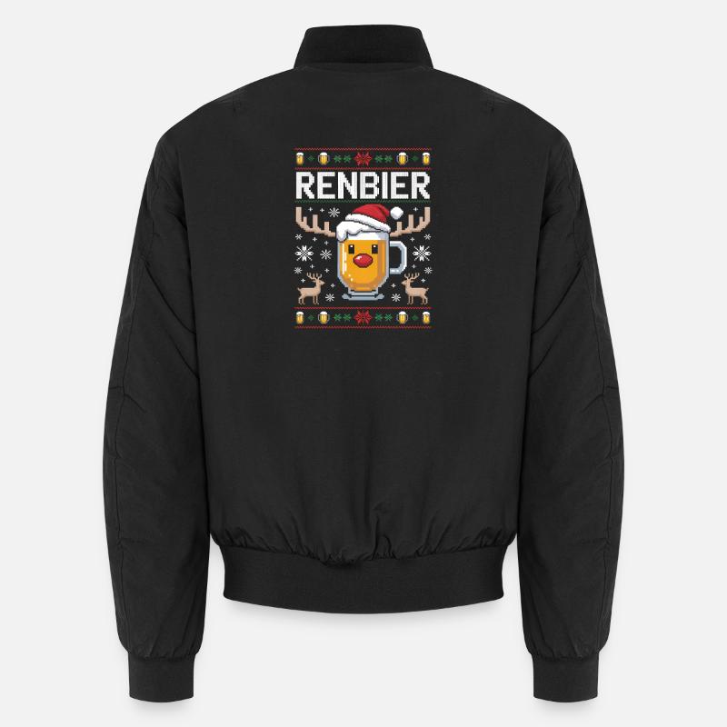 Reindeer Beer Pixel Christmas - Unisex Bomber Jacket - black