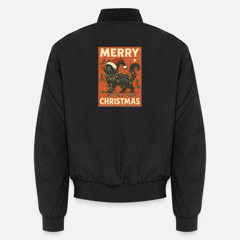 Frohe Weihnachten Katze mit Lichtern Unisex Bomberjacke