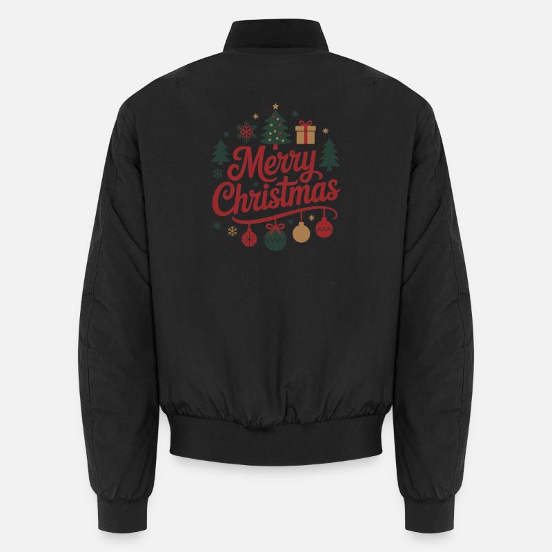 Merry Christmas lettering with baubles - Unisex Bomber Jacket - black