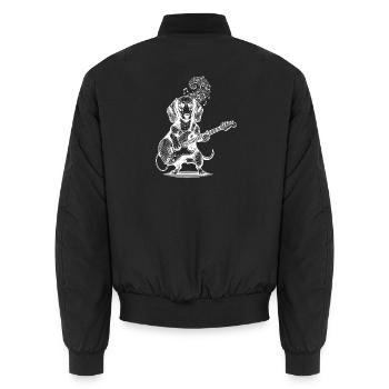 Teckel guitare jouant chien - Bomber unisexe - noir - Dos - AI Model Male 185 light (185cm)