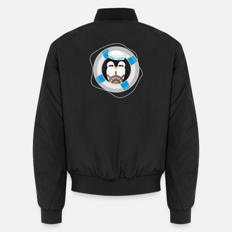 Penguin Captain – Maritime Seafarer Motif - Unisex Bomber Jacket - black