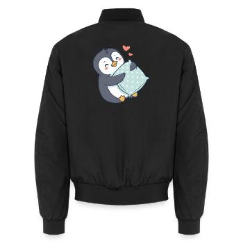 Cuddly Penguin and Polka Dot Pillow - Unisex Bomber Jacket - black - Back - AI Model Male 185 light (185cm)