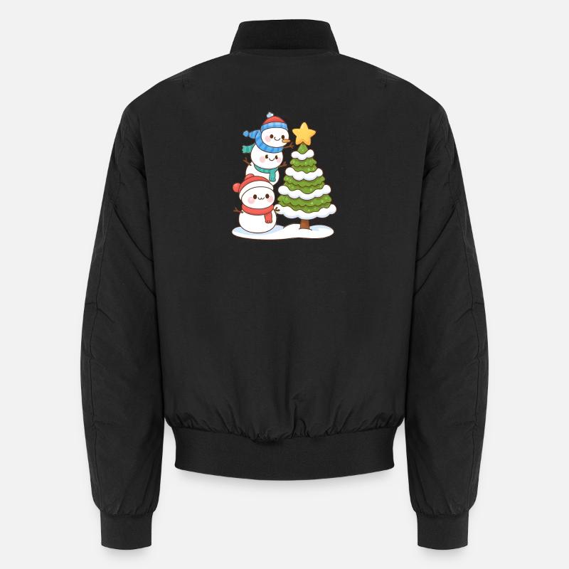 Snowy Trio and Christmas Tree Charm - Unisex Bomber Jacket - black