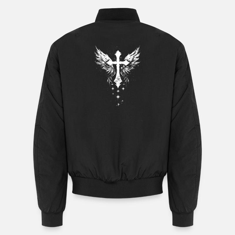 Goth Cross with Angel Wings Gothic Unisex Bomber Jacket