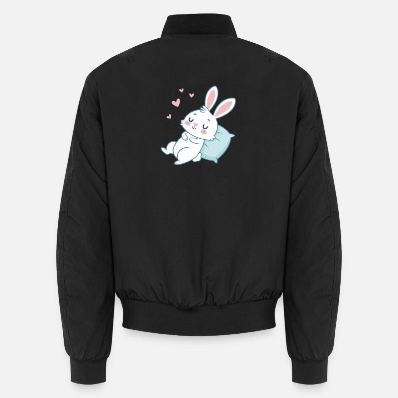 Dreamy Bunny on Pastel Cushion - Unisex Bomber Jacket - black